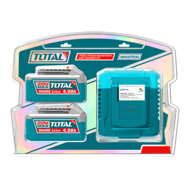 Bộ 2 pin 20V/4.0Ah và 1 sạc nhanh 4A TOTAL TFBCPK2013