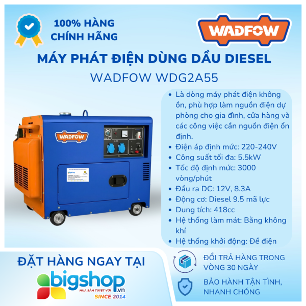 Tổ máy phát điện dùng dầu diesel WADFOW WDG2A55 (Công suất 5500W)