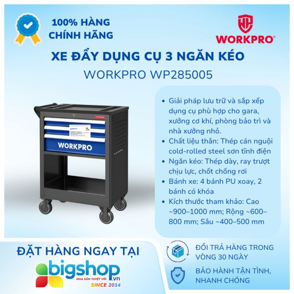 Xe đẩy dụng cụ 3 ngăn kéo WORKPRO WP285005