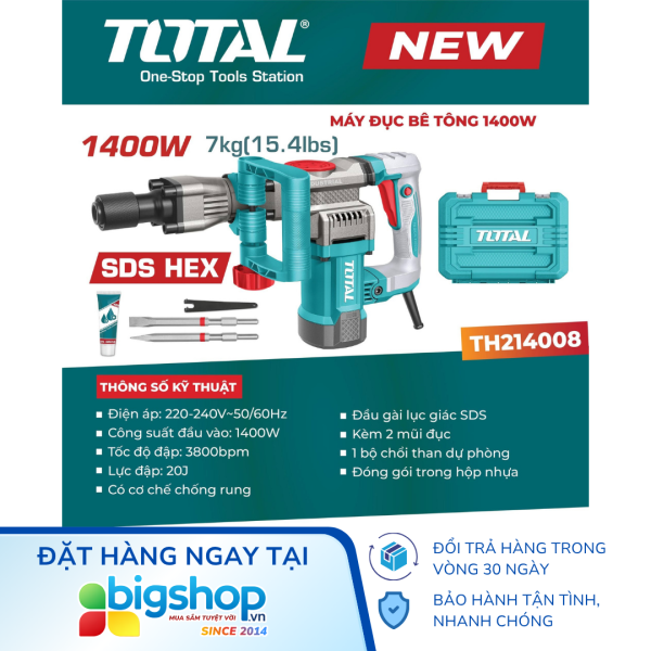 Máy đục bê tông 17 ly TOTAL TH214008 (Công suất 1400W)