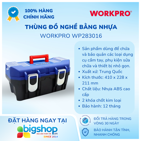 Thùng đồ nghề bằng nhựa WORKPRO WP283016 - 410mm (16 inch)