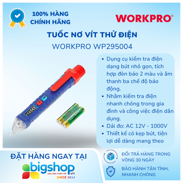 Tuốc nơ vít thử điện WORKPRO WP295004 (Đèn báo 2 màu)