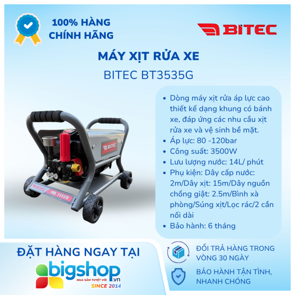 Máy xịt rửa xe BITEC BT3535G (Công suất 3500W)