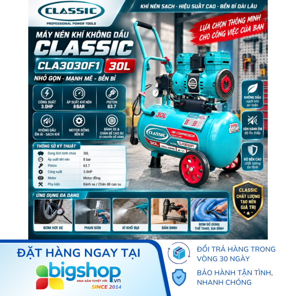 Máy nén khí không dầu 30L CLASSIC CLA3030F1 (Công suất 3HP)