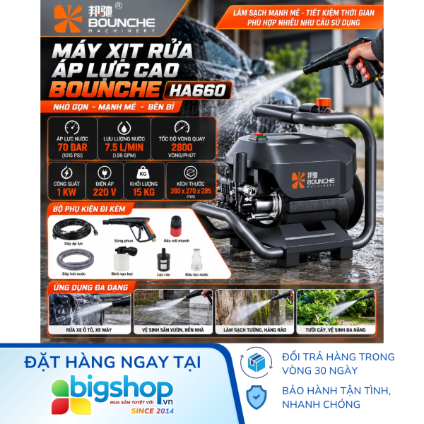 Máy xịt rửa áp lực cao BOUNCHE HA660 (Công suất 1000W)