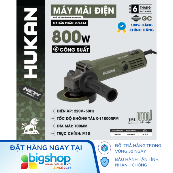Máy mài góc cầm tay HUKAN GC-A14 (Công suất 800W, đĩa 100mm)