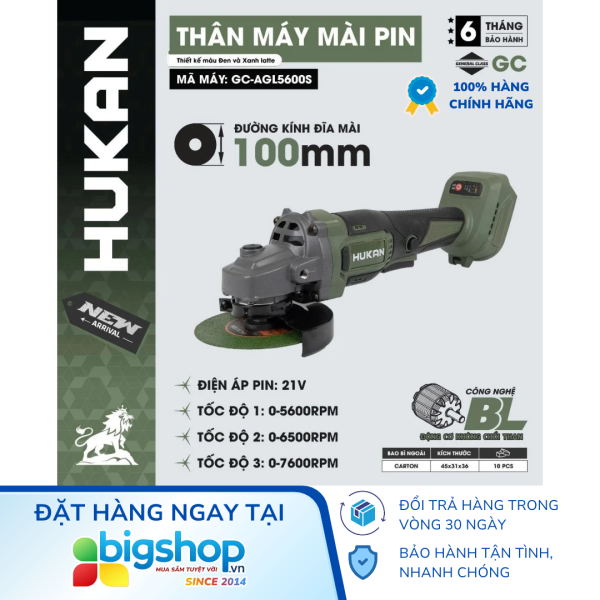 Máy mài góc dùng pin 21V HUKAN GC-AGL5600S (Đĩa 100mm) - Thân máy