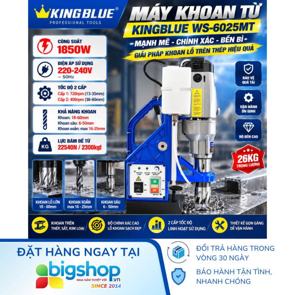 Máy khoan từ KINGBLUE WS-6025MT (Wing Speed/Miyanach) - Công suất 1850W, sản xuất tại Đài Loan