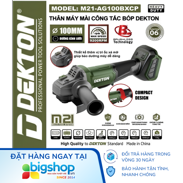 Máy mài góc dùng pin 21V DEKTON M21-AG100BXCP (Đĩa 100mm) - Thân máy