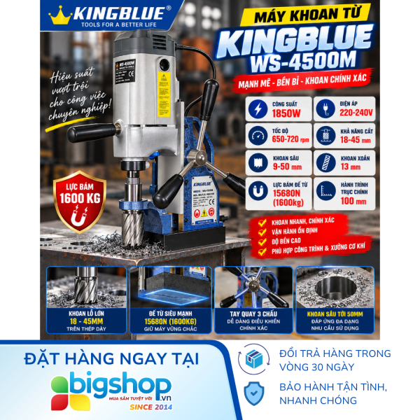 Máy khoan từ KINGBLUE WS-4500M (Wing Speed/Miyanach) - Công suất 1850W, sản xuất tại Đài Loan