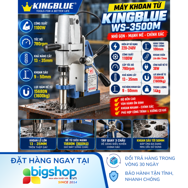 Máy khoan từ KINGBLUE WS-3500M (Wing Speed/Miyanach) - Công suất 1100W, sản xuất tại Đài Loan