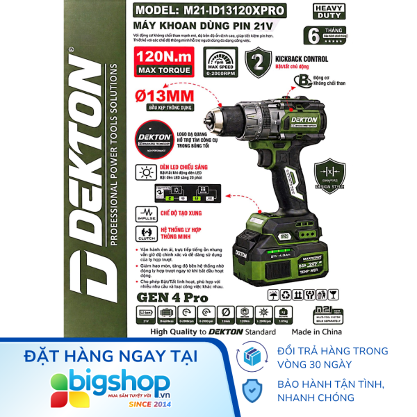 Máy khoan pin 21V DEKTON M21-ID13120XPRO (Lực siết 120Nm) - Thân máy