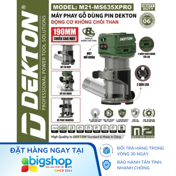 Máy phay gỗ dùng pin 21V DEKTON M21-MS635XPRO (Mũi 6.35mm) - Thân máy