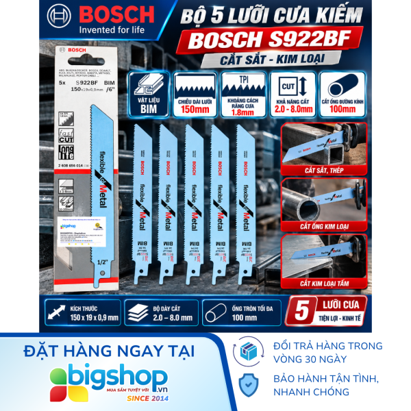 Bộ 5 lưỡi cưa kiếm cắt sắt BOSCH S922BF (Chiều dài lưỡi 150mm, mã số 2608656014)