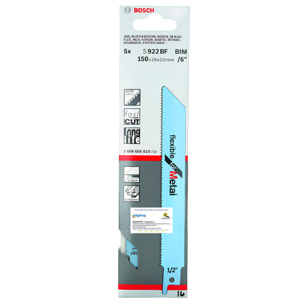 Bộ 5 lưỡi cưa kiếm cắt sắt BOSCH S922BF (Chiều dài lưỡi 150mm, mã số 2608656014)