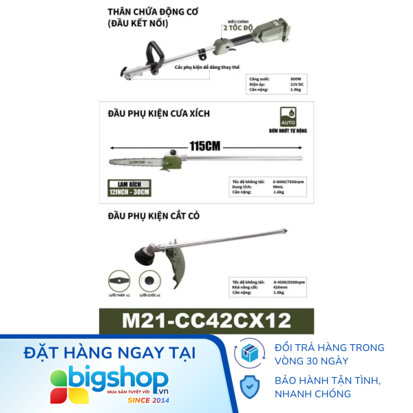 Máy cắt 2 trong 1 dùng pin 21V DEKTON M21-CC42CX12 (Cắt cỏ kết hợp cưa xích) - Thân máy