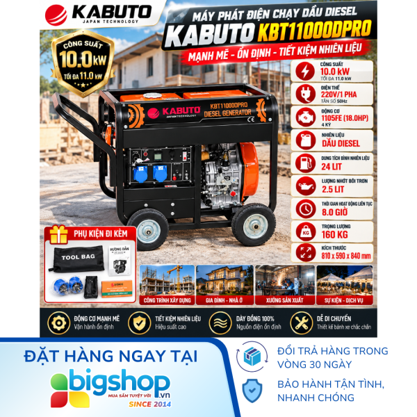 Máy phát điện chạy dầu diesel KABUTO KBT11000DPRO (Công suất tối đa 11kW)