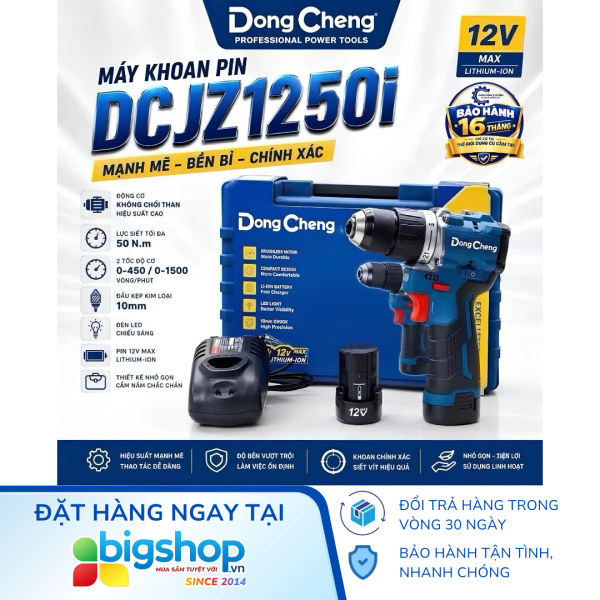 Máy khoan vặn vít dùng pin 12V DONGCHENG DCJZ1250i EK - 2 pin 2.0Ah và sạc