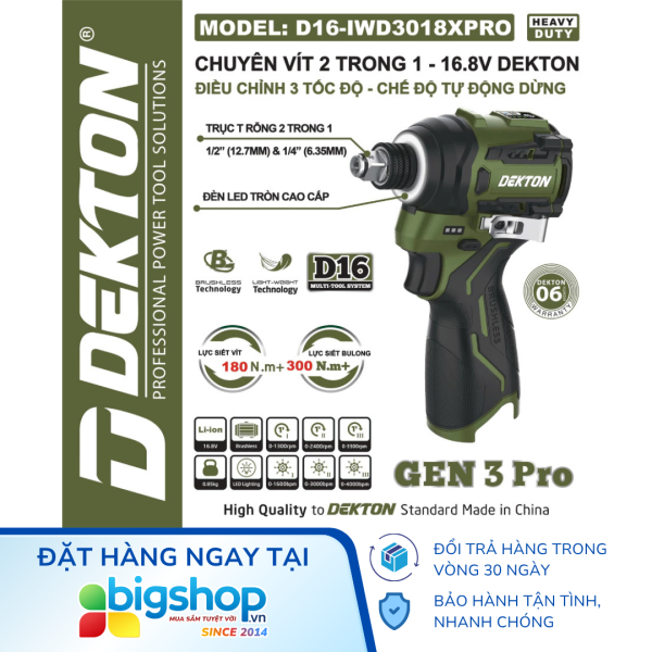 Máy vặn vít và bu lông dùng pin 16.8V DEKTON D16-IWD3018XPRO - Thân máy