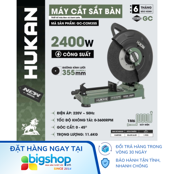 Máy cắt sắt bàn HUKAN GC-COM355 (Công suất 2400W, lưỡi 355mm)