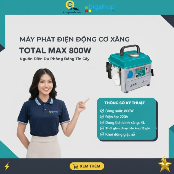 Máy phát điện động cơ xăng Total TP18001 (800W)