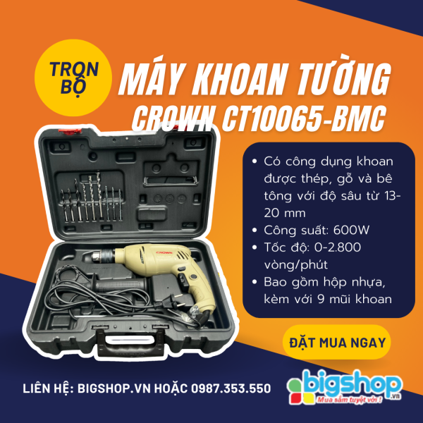 Máy khoan tường 13mm 600W Crown CT10065-BMC