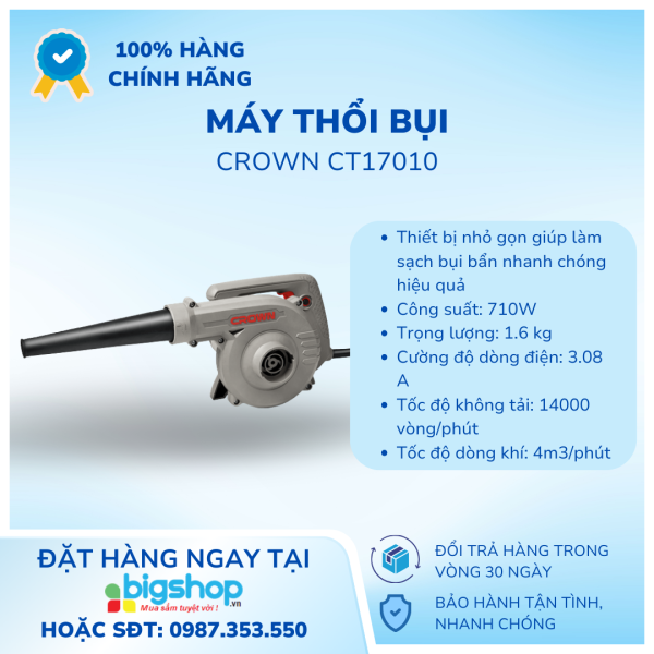 Máy thổi bụi Crown CT17010 (710W), hàng chính hãng