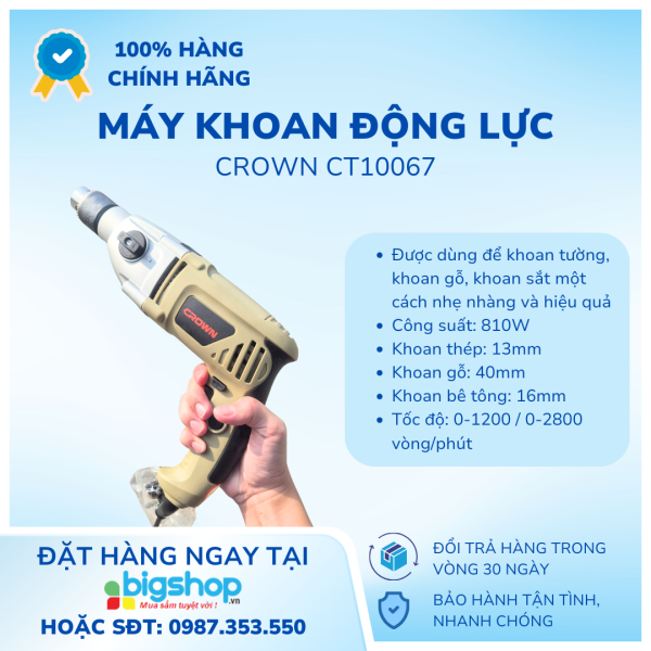 Máy khoan động lực Crown CT10067, cs 810W