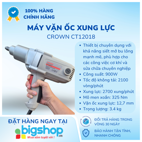 Máy vặn ốc xung lực Crown CT12018 (CS 900W, đầu tuýp 1/2