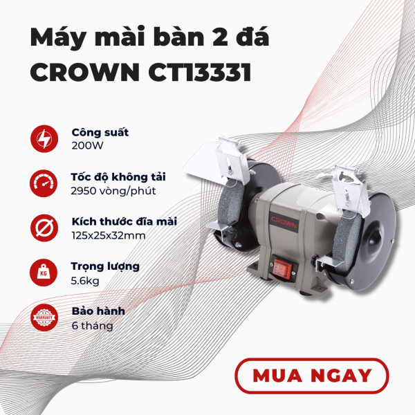 Máy mài 2 đá Crown CT13331, đá mài 125mm