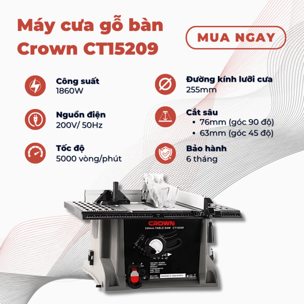 Máy cưa bàn crown CT15209, cs1800W, đĩa 255mm