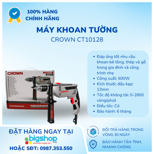 Máy khoan động lực 600W Crown CT10128
