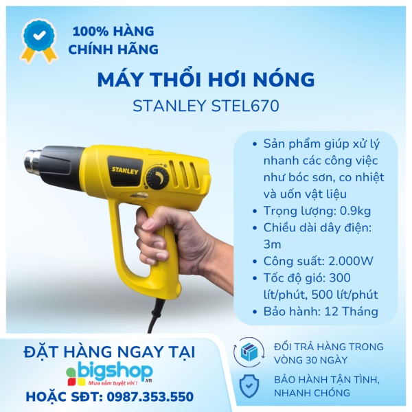 Máy thổi hơi nóng Stanley STEL 670, 2000W