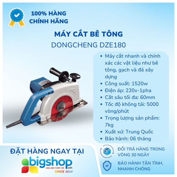 Máy cắt bê tông Dongcheng DZE180 (CS 1520W, Lưỡi 180mm)