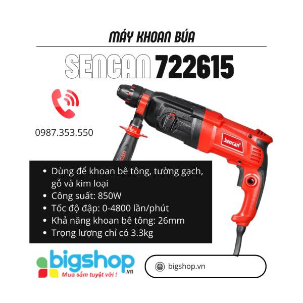 Máy Khoan Búa Sencan 722615, 3 chức năng, cs 850W