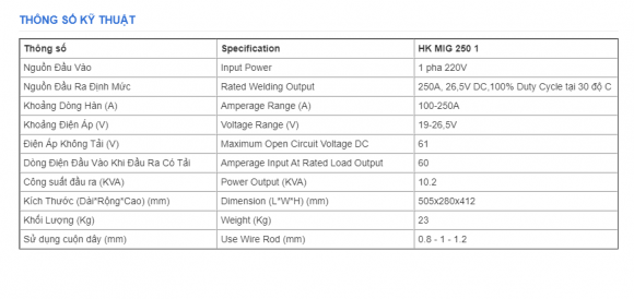Máy hàn MIG Inverter 250 Ampe 220V - HKMIG250-1