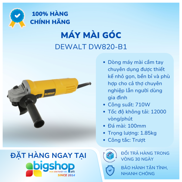 Máy mài góc Dewalt DW820-B1 (CS 710W, đá mài 100mm)