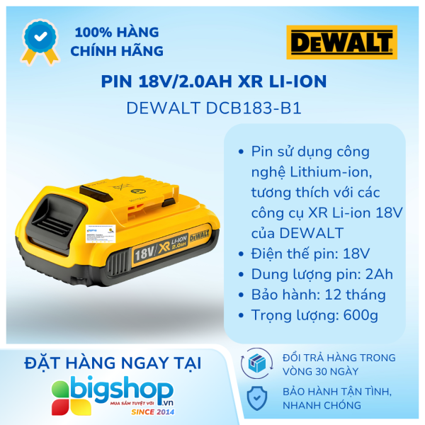 Pin 18V/2.0Ah XR Li-ion DEWALT DCB183-B1