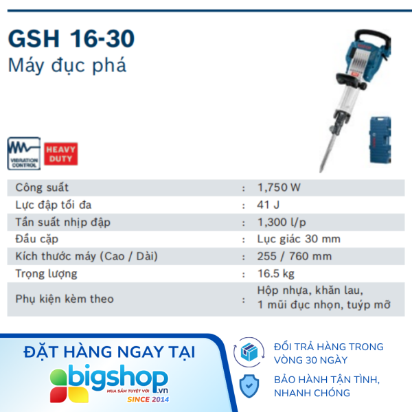 Máy đục phá bê tông 30mm BOSCH GSH 16-30 (Công suất 1750W)