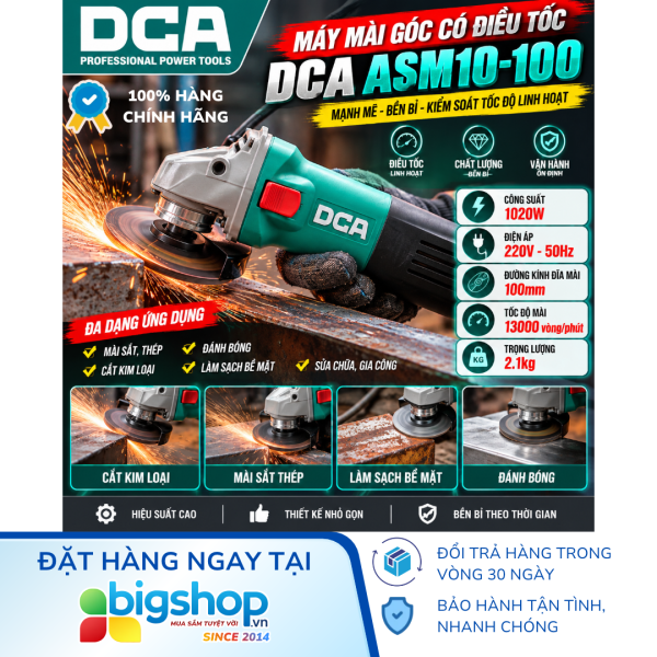 Máy mài góc có điều tốc DCA ASM10-100 (Công suất 1020W, đĩa 100mm)