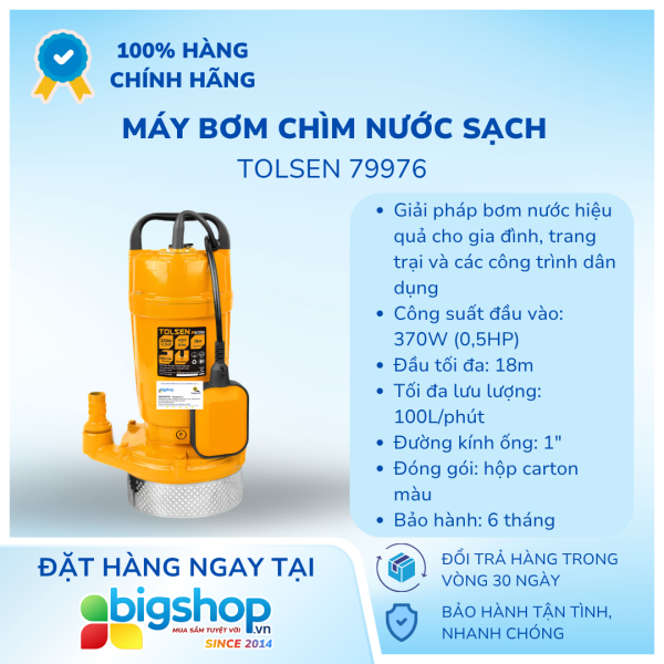 Máy bơm chìm nước sạch TOLSEN 79976 (CS 370W, 0.5HP)