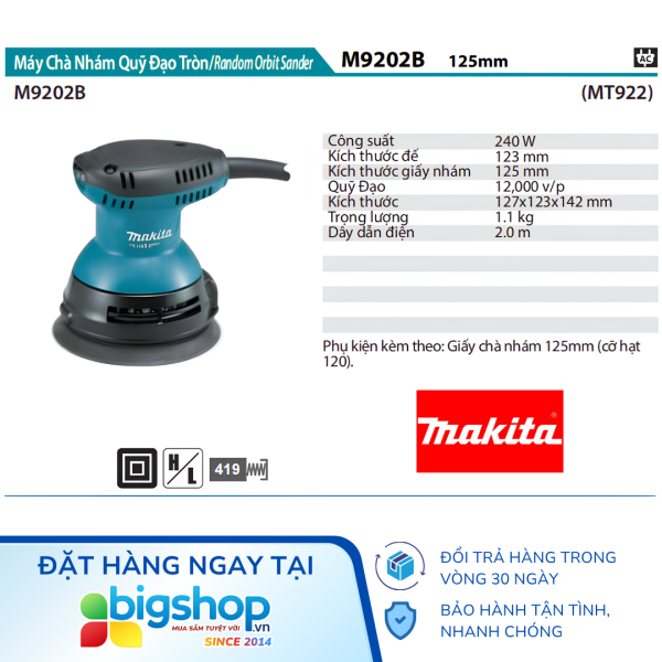 Máy chà nhám quỹ đạo tròn Makita M9202B (CS 240W)