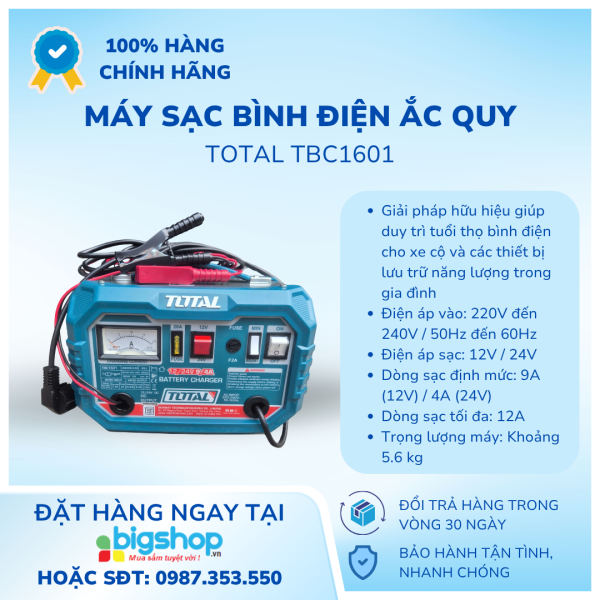 Máy sạc bình điện ắc quy TOTAL TBC1601