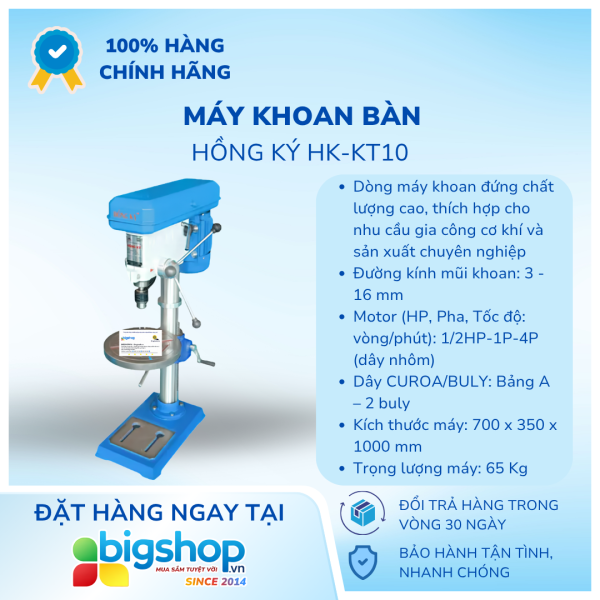 Máy khoan bàn Hồng Ký HK-KT10 (1m mũi 3-16mm 2buly 375W 220V)
