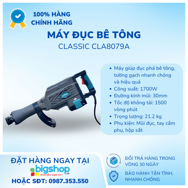 Máy đục bê tông 30Ly CLASSIC CLA8079A, CS 1700W