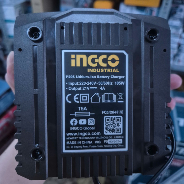 Đế sạc pin nhanh 20V/4.0Ah INGCO FCLI20411