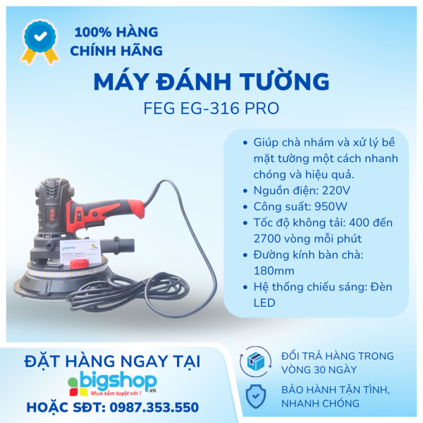 Máy đánh tường FEG EG-316 pro 900W, có đèn