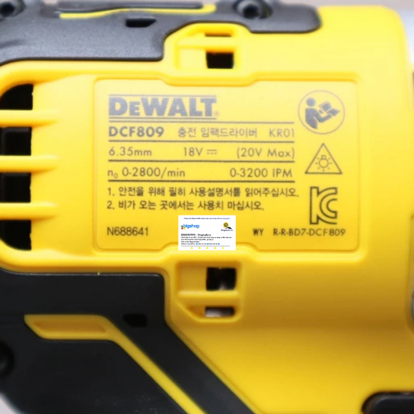 Máy vặn vít dùng pin 18V/20V DEWALT DCF809N-KR - Thân máy (Lực siết 190Nm)