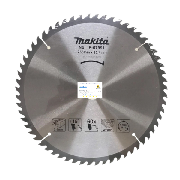 Lưỡi cưa hợp kim 255mm, cốt 25.4mmx 60T Makita P-67991 