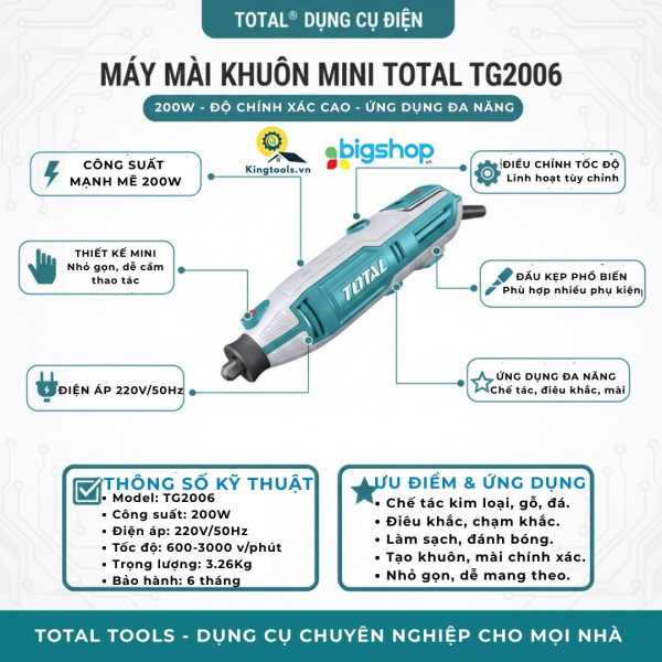 Máy mài khuôn mini Total  TG2006, 200W